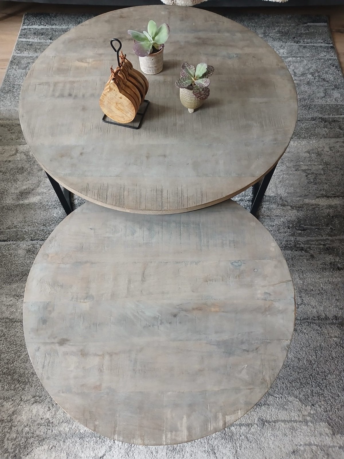 Set van 2 ronde salontafels - Industrieel design, Ophalen, 50 – 75, Gebruikt, Rond
