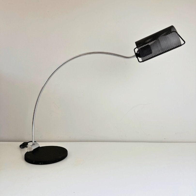 Vintage tafellamp - booglamp Italiaans design, chroom/staal, Ophalen, 57 cm, Overige typen, Gebruikt