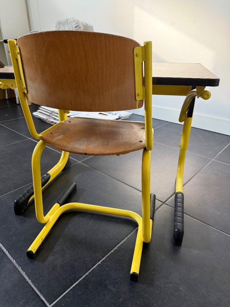 Superleuk vintage schoolbankje, Ophalen, Zo goed als nieuw, Geel, Vintage