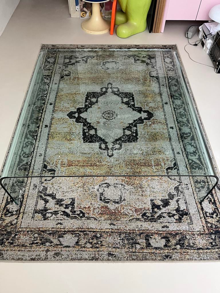 Stijlvolle glazen salontafel, Ophalen, Gebruikt, 100 tot 150 cm, Vierkant