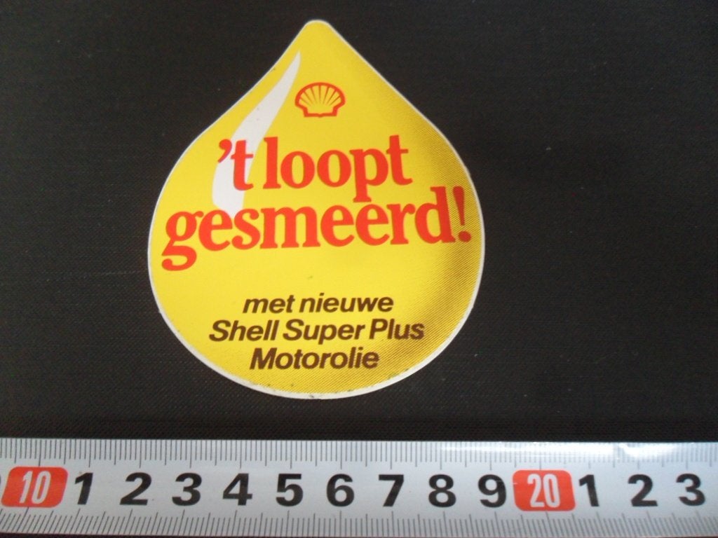 sticker SHELL 't loopt gesmeerd! met nieuwe Shell Super Plus, Ophalen of Verzenden, Zo goed als nieuw