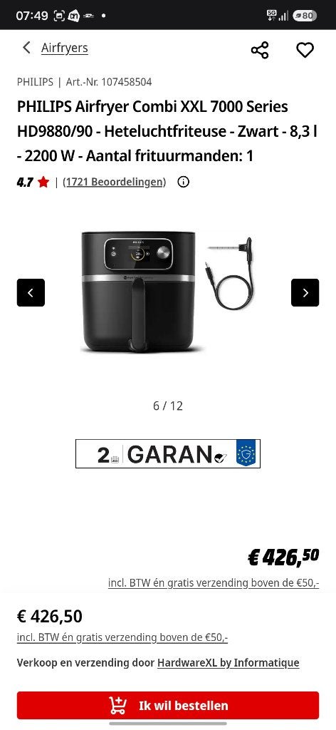 Foto 5 van Philips Airfryer XXL Connected HD9880/90 - Goed onderhouden