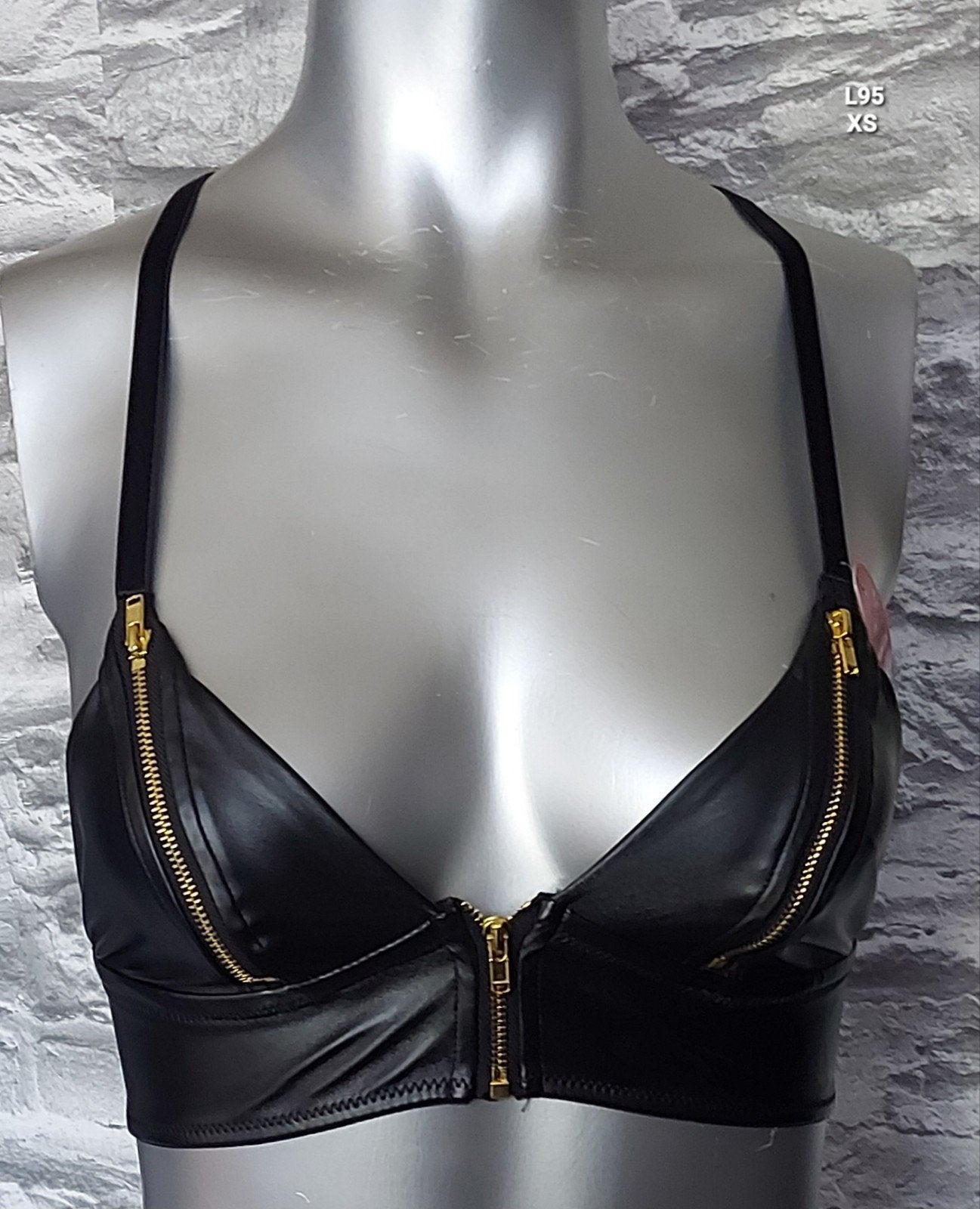 Kinky Zwarte leren BH met ritsen - XS, Hunkemöller, Ophalen of Verzenden, Zwart, BH