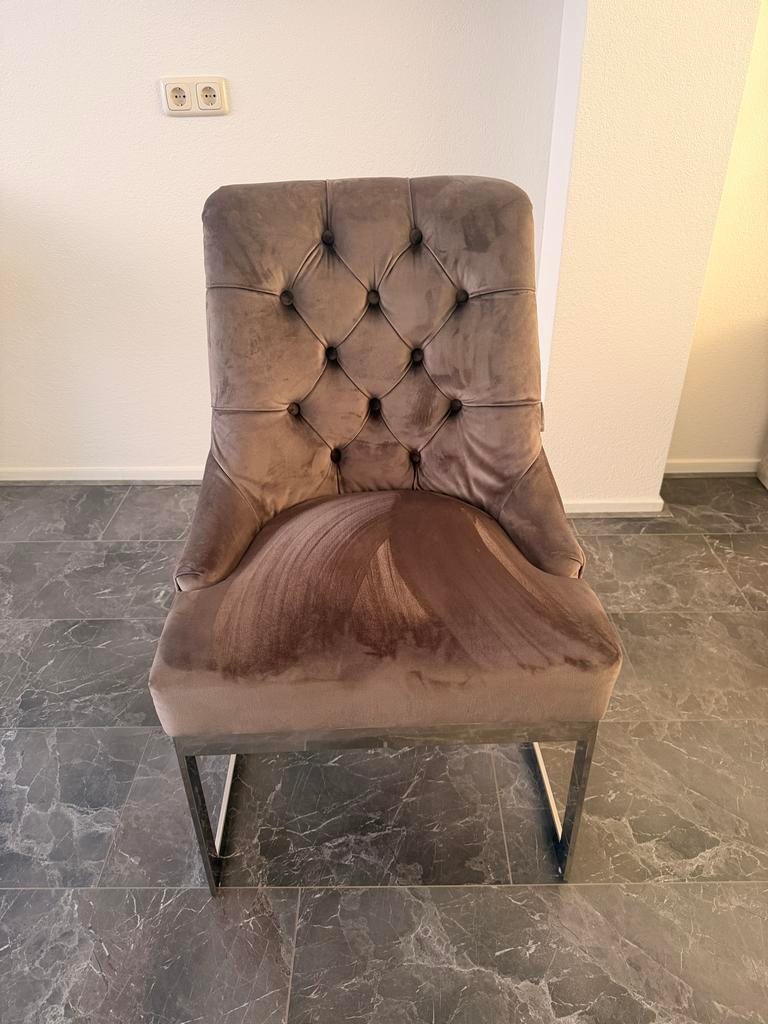 Luxe velvet eettafelstoelen - Set van 6, Ophalen, Overige kleuren, Zo goed als nieuw, Stof