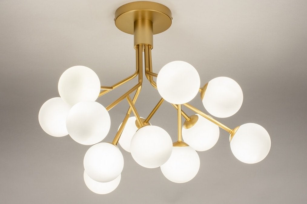 opaal bol 56 cm plafondlamp goud of zwart keuken vide lamp, Ophalen of Verzenden, Nieuw, Glas, G9