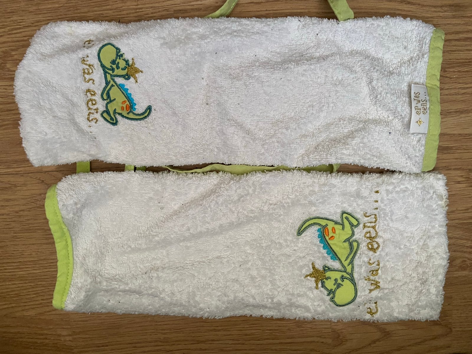 2x 'Er was eens...' kruikenzak met dinosaurus, Ophalen of Verzenden, Gebruikt