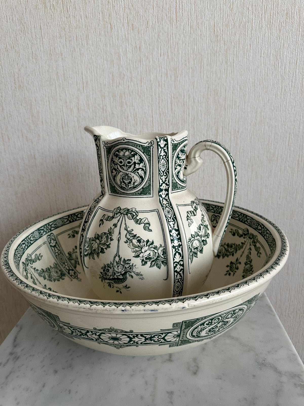 Engels Wedgwood Cameo lampetstel kan met kom, Ophalen of Verzenden