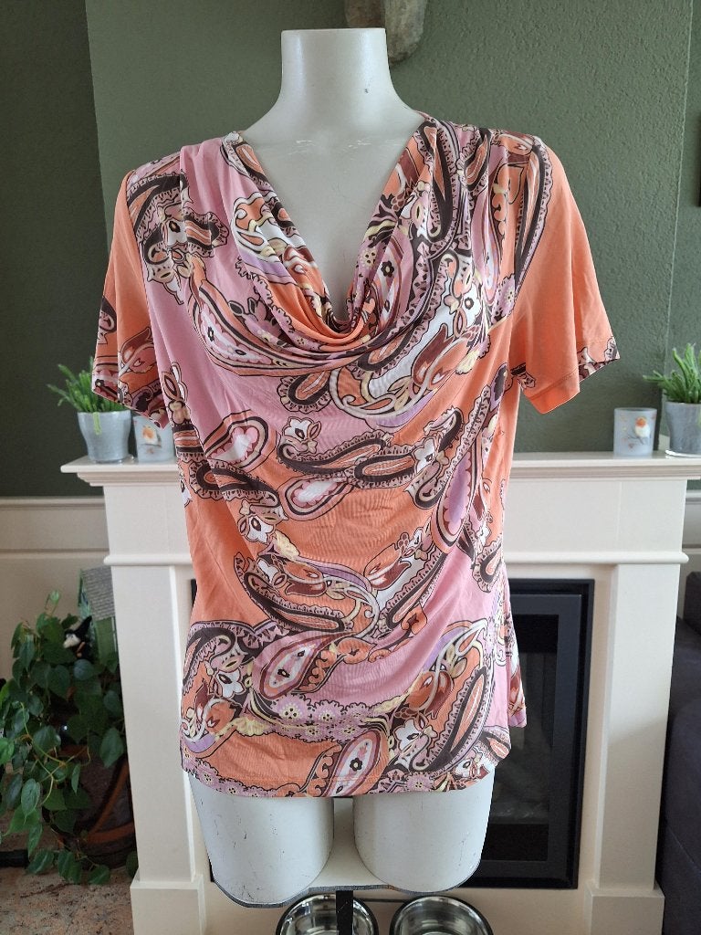 Taifun oranje roze waterval top shirt M 40, Maat 38/40 (M), Verzenden, Oranje, Zo goed als nieuw