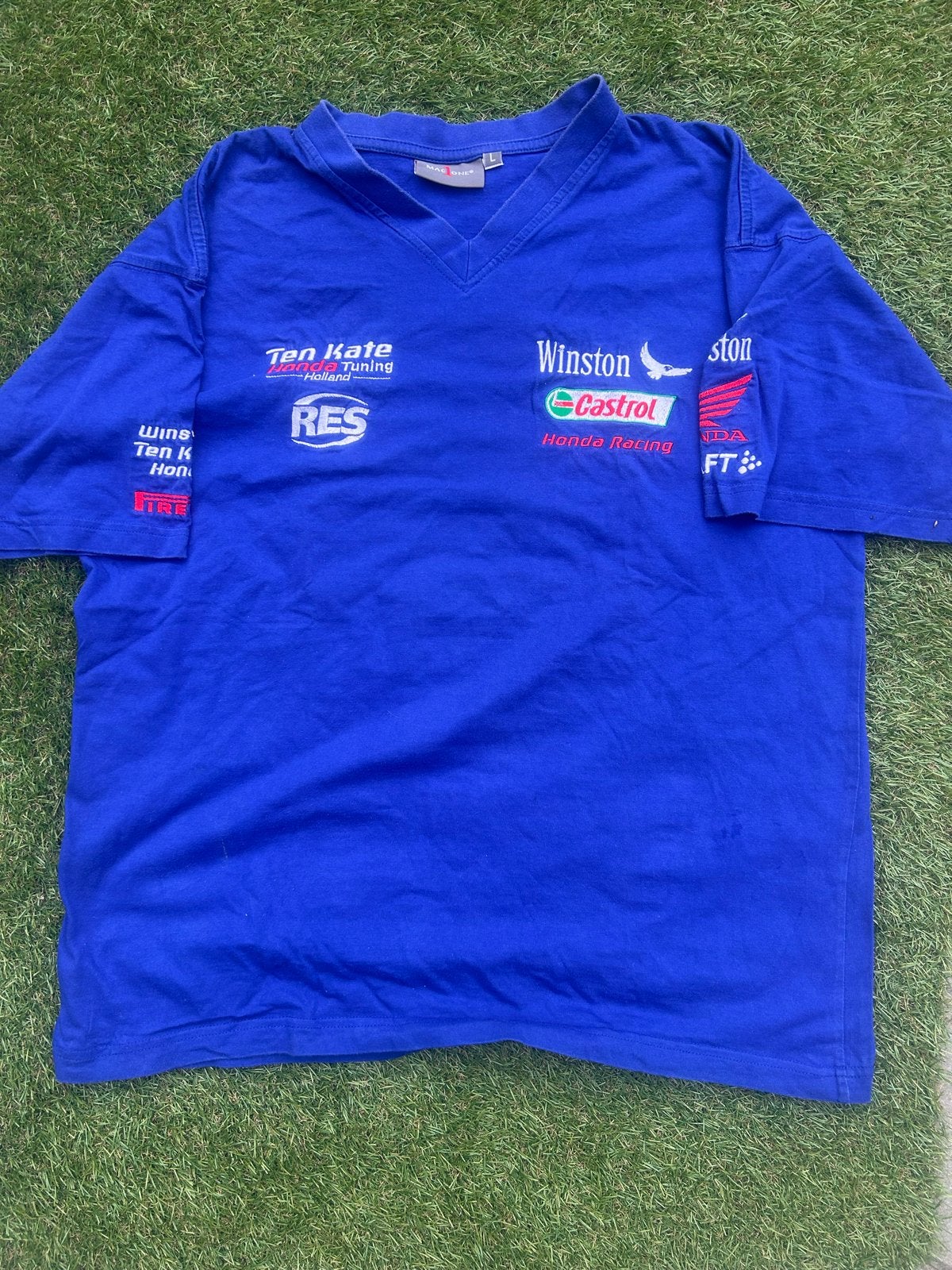 Vintage Winston Honda Racing T-shirt Maat L, Ophalen of Verzenden, Gedragen, Maat 52/54 (L), Blauw