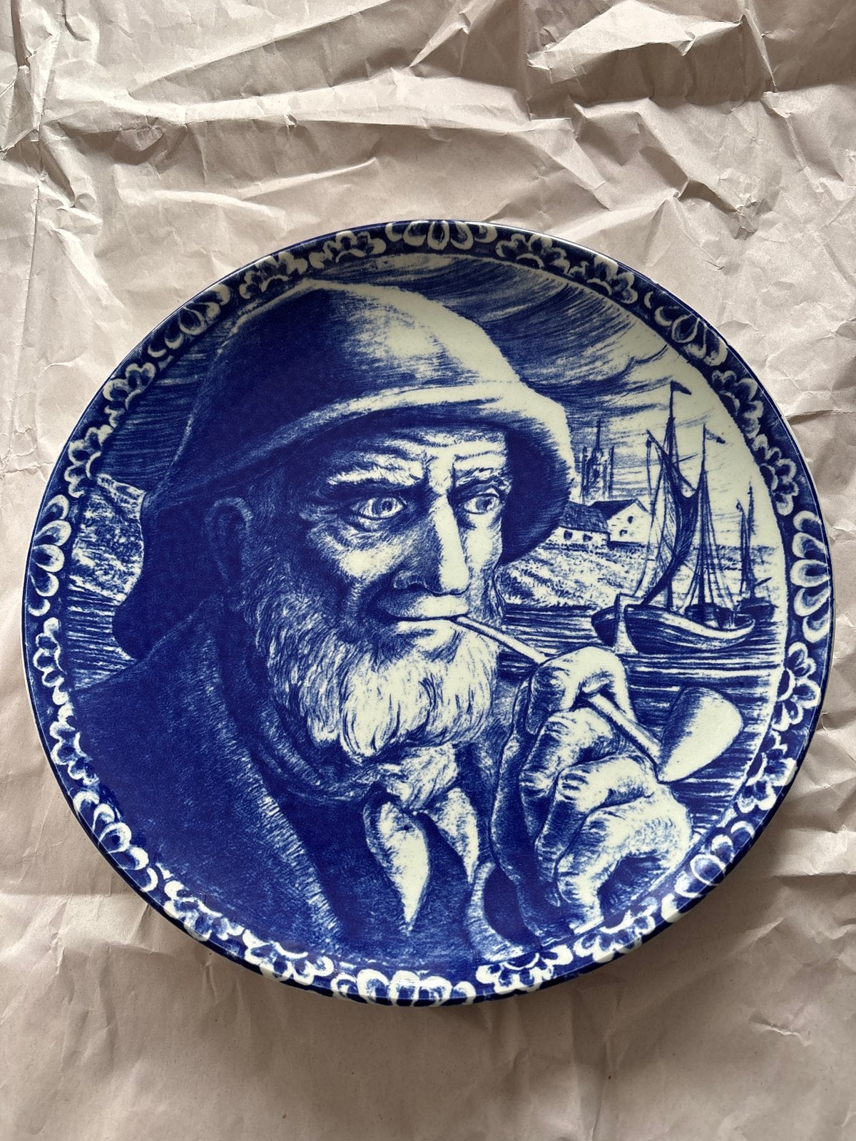 Vintage Boch La Louvière Delft wandbord visser, Ophalen of Verzenden