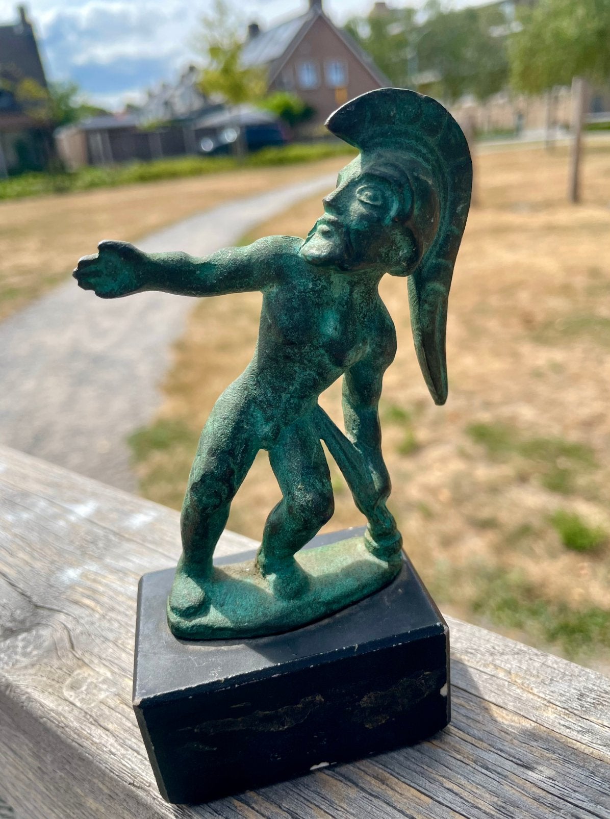 Replica uit 1930 van een bronzen beeldje dat Ajax voorstelt,, Antiek en Kunst, Ophalen of Verzenden
