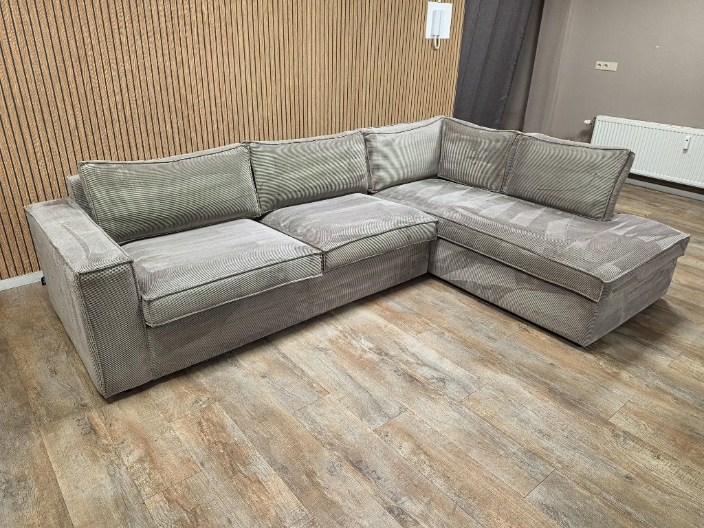 Zeer Mooi Groot Vergrijsd Groen Ribstof Hoekbank | 285x200, Info@banxtel.nl, Hoekbank, Hoekbank, Ophalen of Verzenden