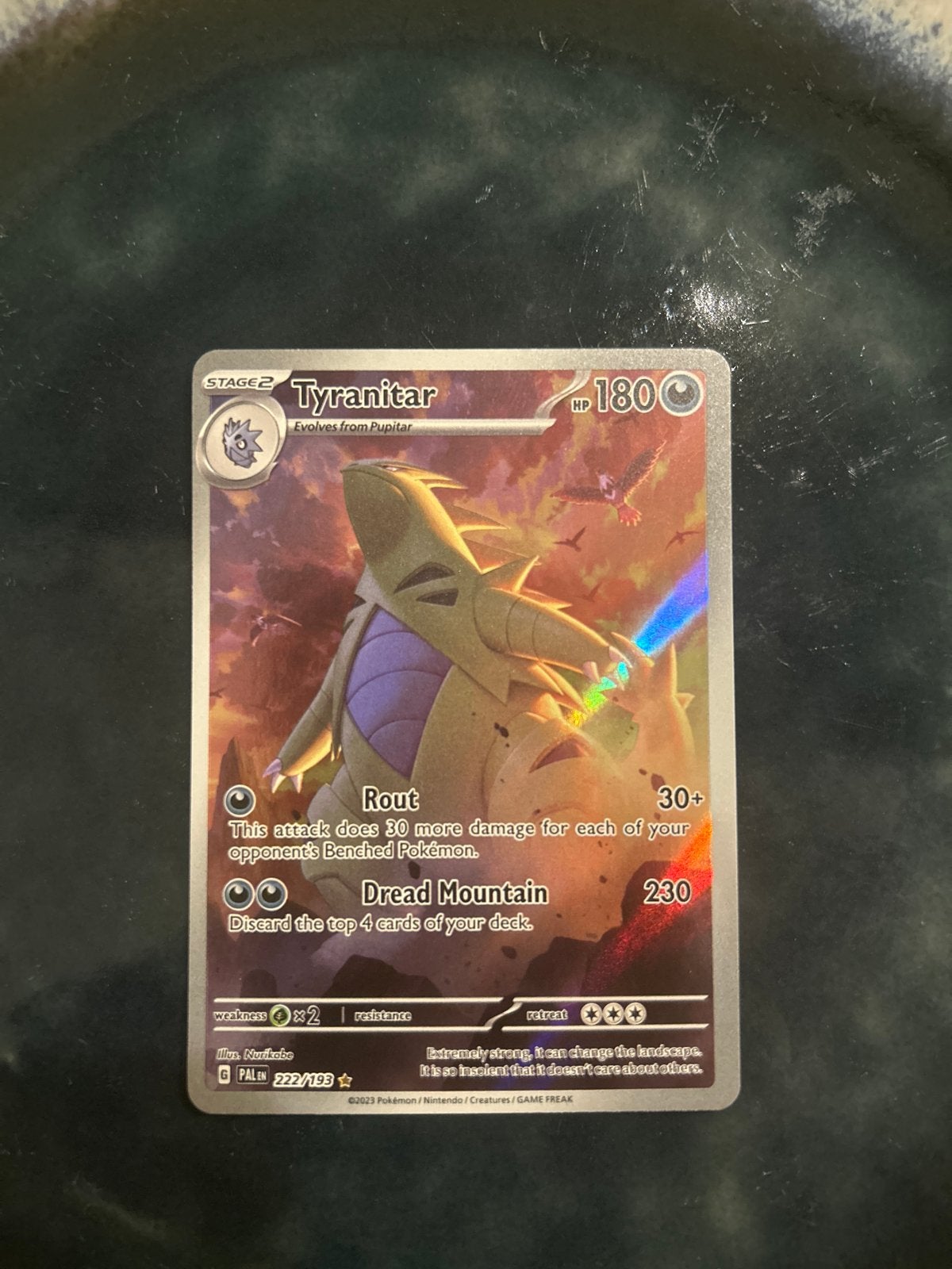 Tyranitar Pokémon Kaart - Zeldzaam en Holografisch, Ophalen of Verzenden, Zo goed als nieuw, Losse kaart, Foil
