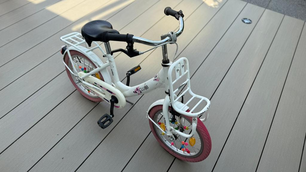 Alpina Clubb kinderfiets 16 inch | Wit/Roze | Met voordrager, Fietsen en Brommers, Ophalen, Gebruikt, Terugtraprem, 16 tot 20 inch