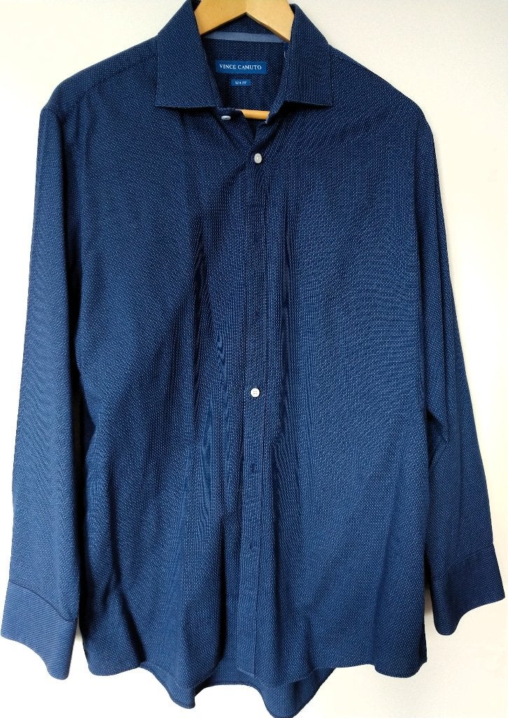 VINCE CAMUTO Button Up Dress Shirt, Blauw, Zo goed als nieuw, Vince Camuto, Halswijdte 39/40 (M)
