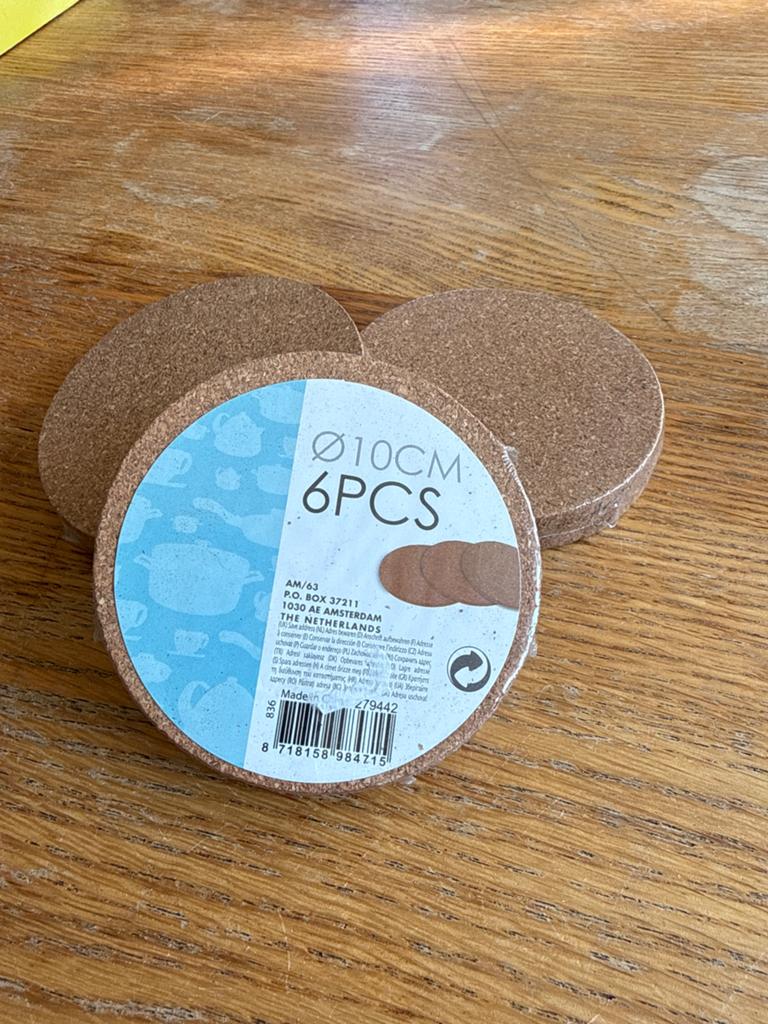 Nieuwe kurken onderzetters Ø10cm - set van 6 stuks, Ophalen of Verzenden, Nieuw, Glas of Kopje