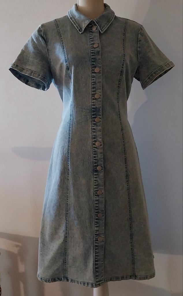 Stoere Denim Jurk Maat L, Kleding | Dames, Maat 38/40 (M), Zo goed als nieuw, Onder de knie, Verzenden