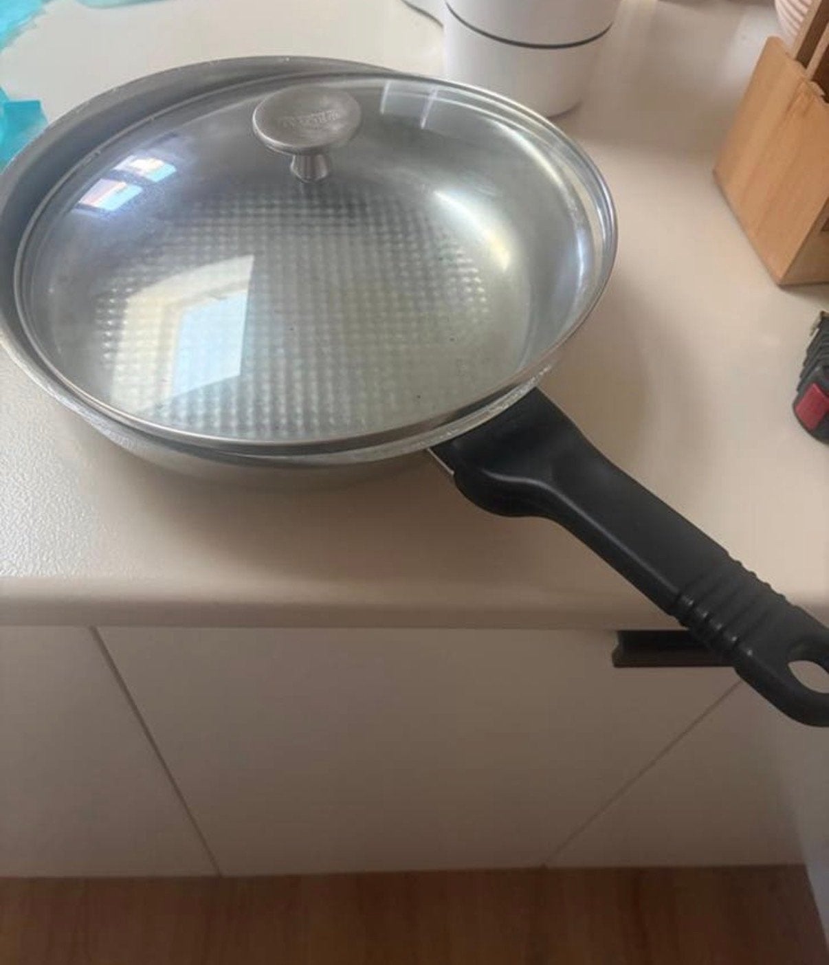 Fissler Koekenpan RVS 18-10 met deksel, Made in W-Germany, Ophalen, Gebruikt, Inductieplaat, Rvs