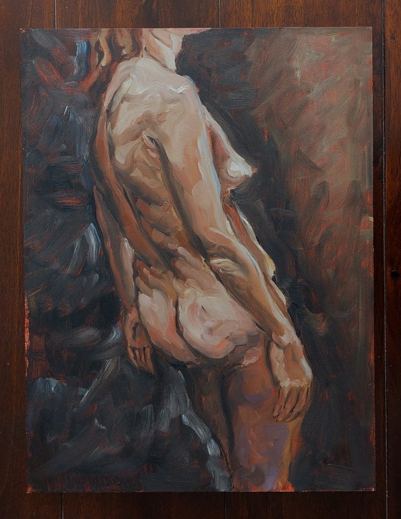 Studie van Vrouwelijk Naakt - Olieverf, Antiek en Kunst, Portret of Personen, Expressionistisch, Ophalen of Verzenden, Olieverf