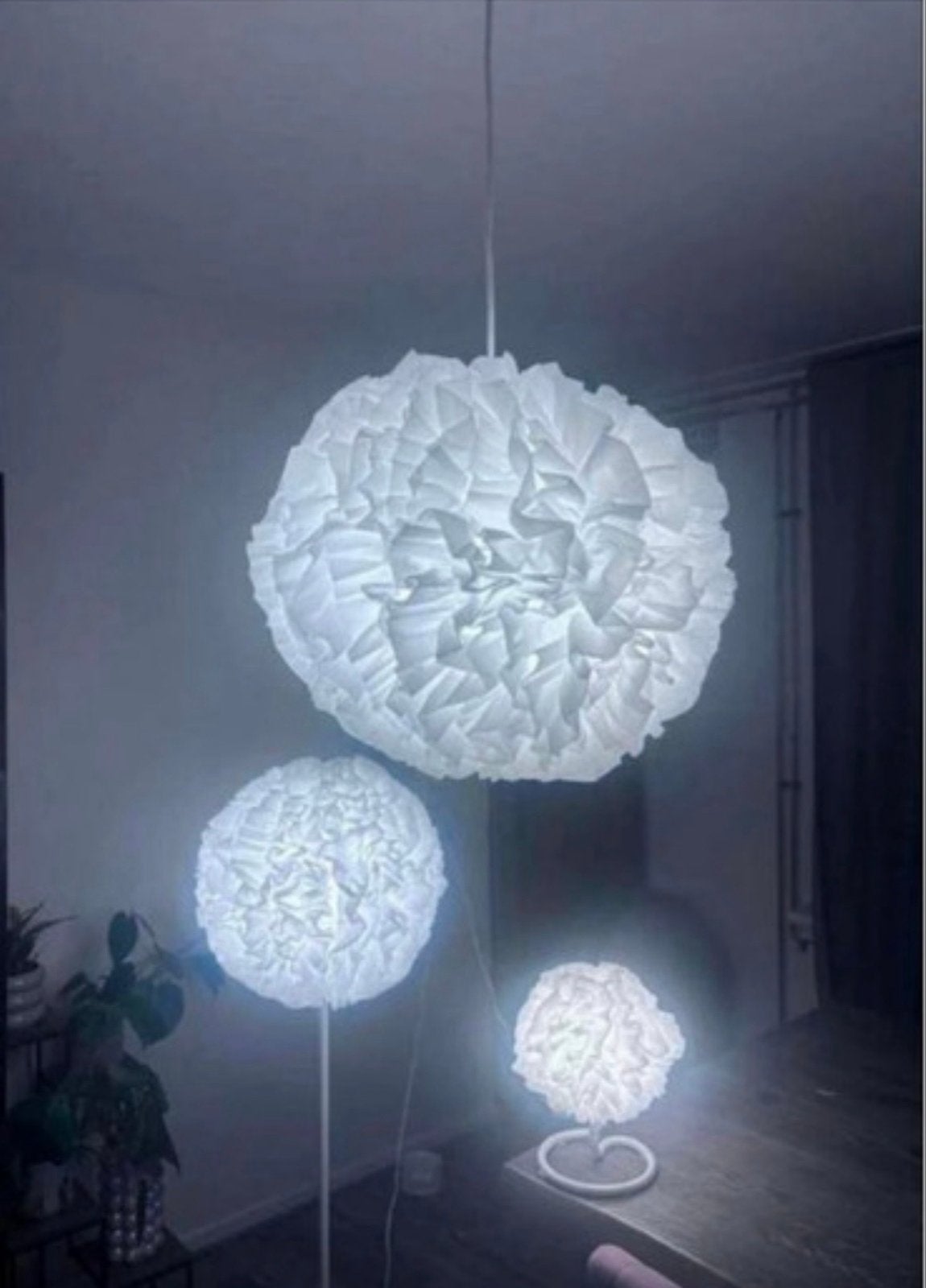 Set van 3 IKEA lampen: hanglamp, vloerlamp, tafellamp, Ophalen, Wit, Textiel, IKEA