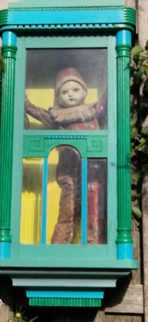 Mooi (geupcycled)  houten klokkastje/kijkkastje (brocante), Ophalen, Groen, Gebruikt, Hout