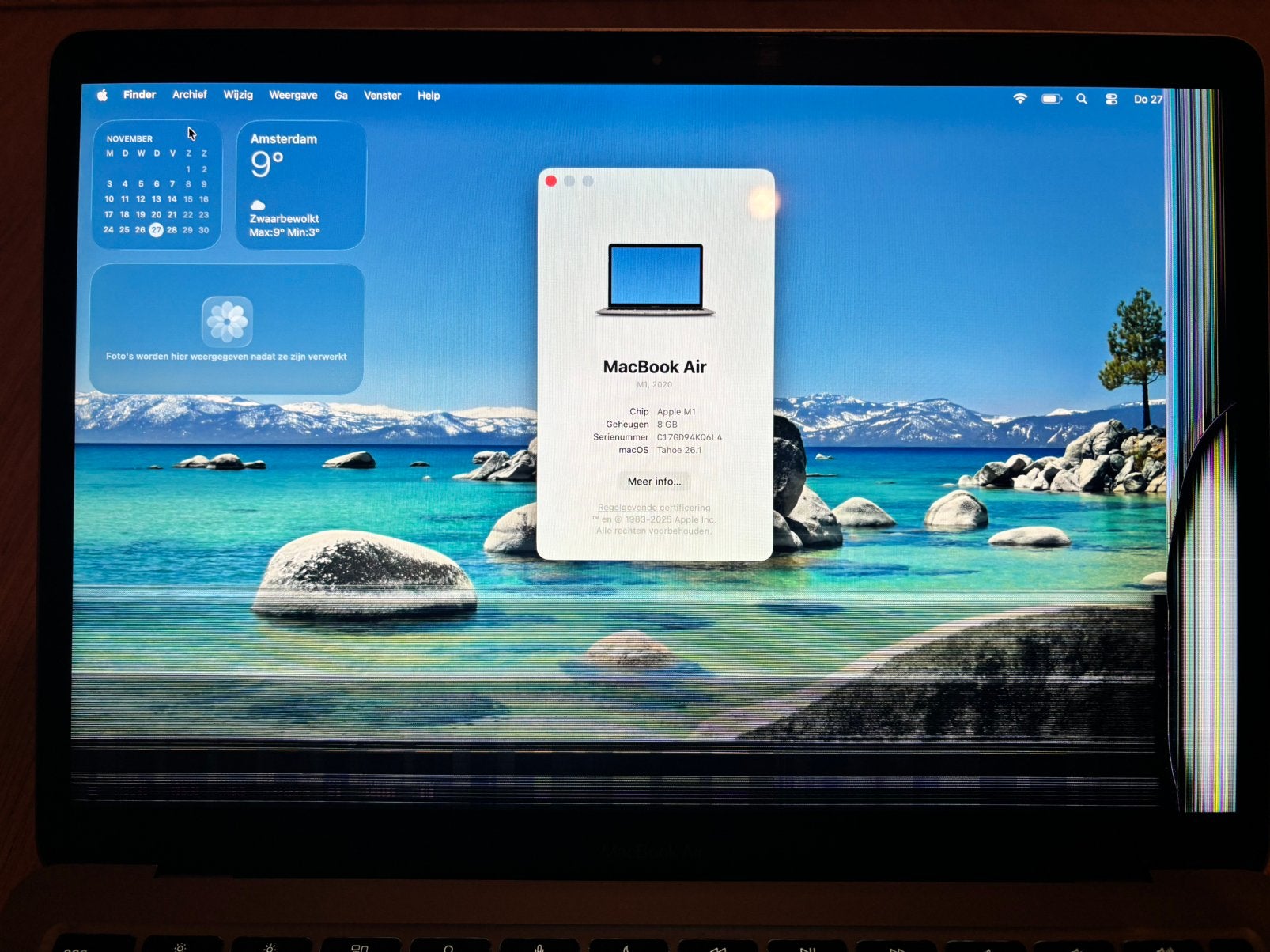 MacBook Air M1 (2020) Space Grey | Defect scherm |, Gebruikt, 256 GB, Qwerty, 8 GB