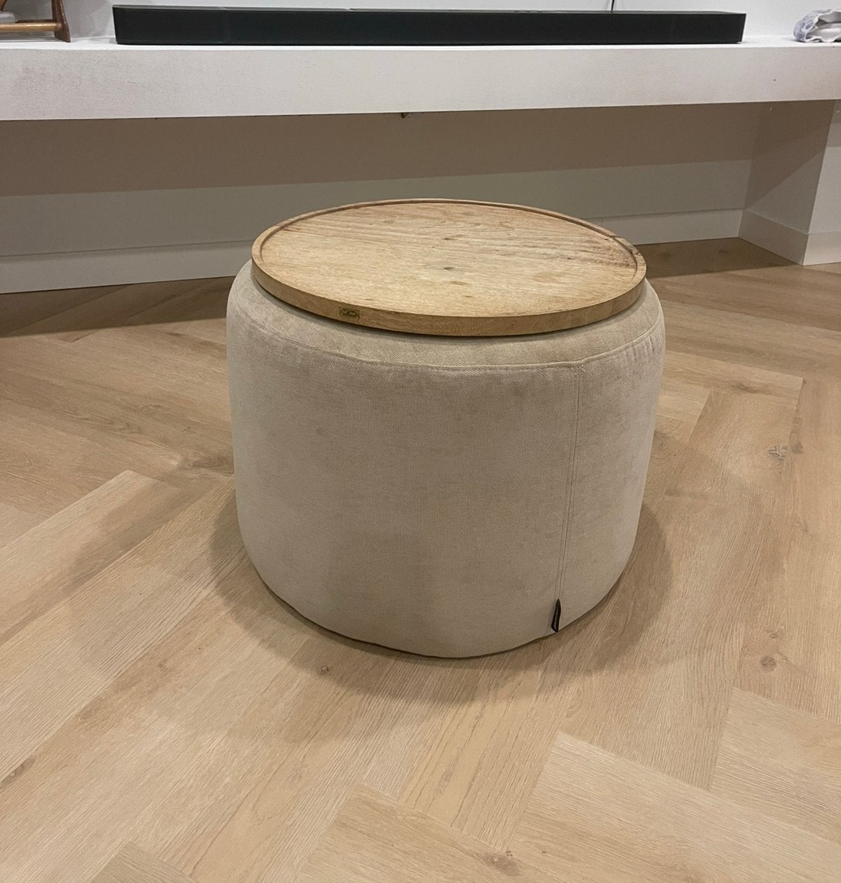 Beige poef van SofaCompany, 55x40cm, Ophalen, Rond, Zo goed als nieuw, Stof