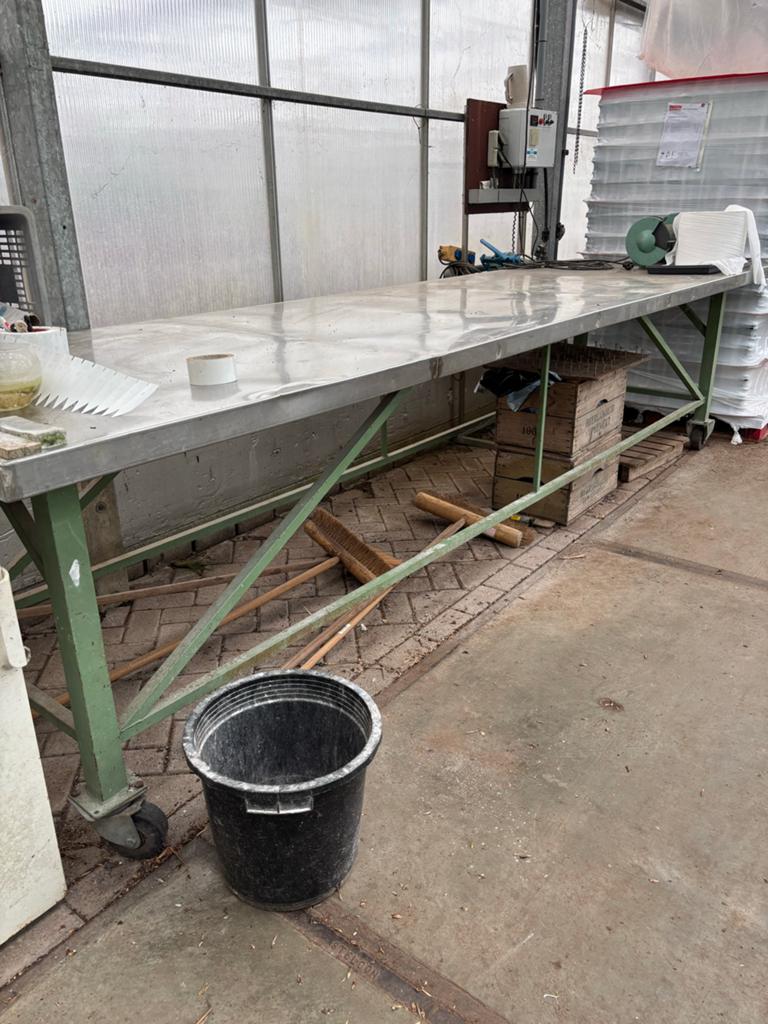 Grote RVS Werktafel op Wielen - 400x100x95cm, Ophalen, Gebruikt, 170 cm of meer