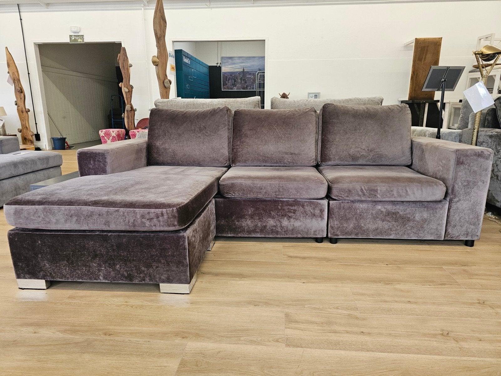 Velvet hoekbank met verplaatsbare hoek, 125 cm of meer, 125 cm of meer, Zo goed als nieuw, Info@homefriesland.nl
