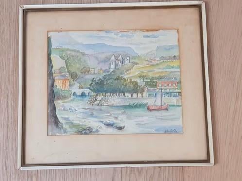 aquarel landschap kasteel brug ws Duitsland Wim Bolk ?, Antiek en Kunst, Ophalen