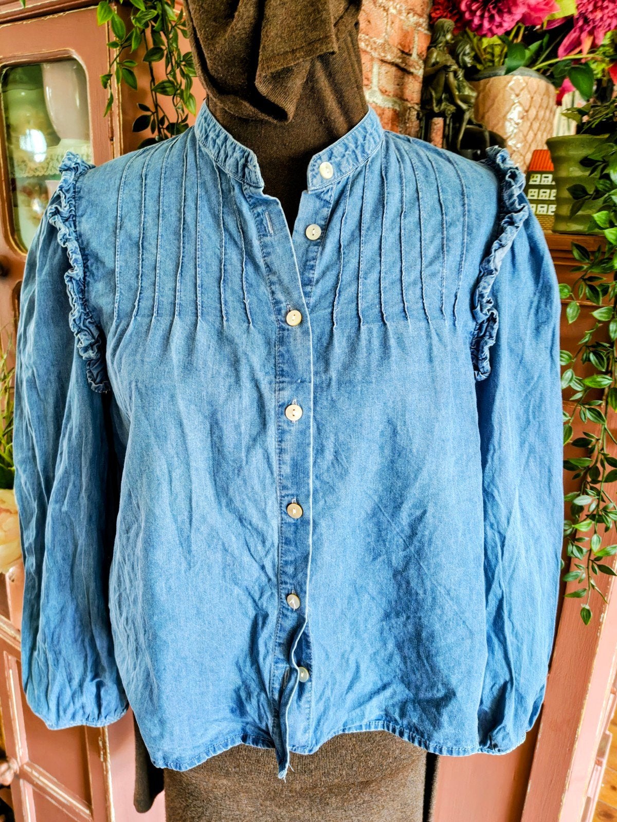 spijkerblouse blouse s, Ophalen of Verzenden, Zo goed als nieuw, Maat 36 (S), Blauw