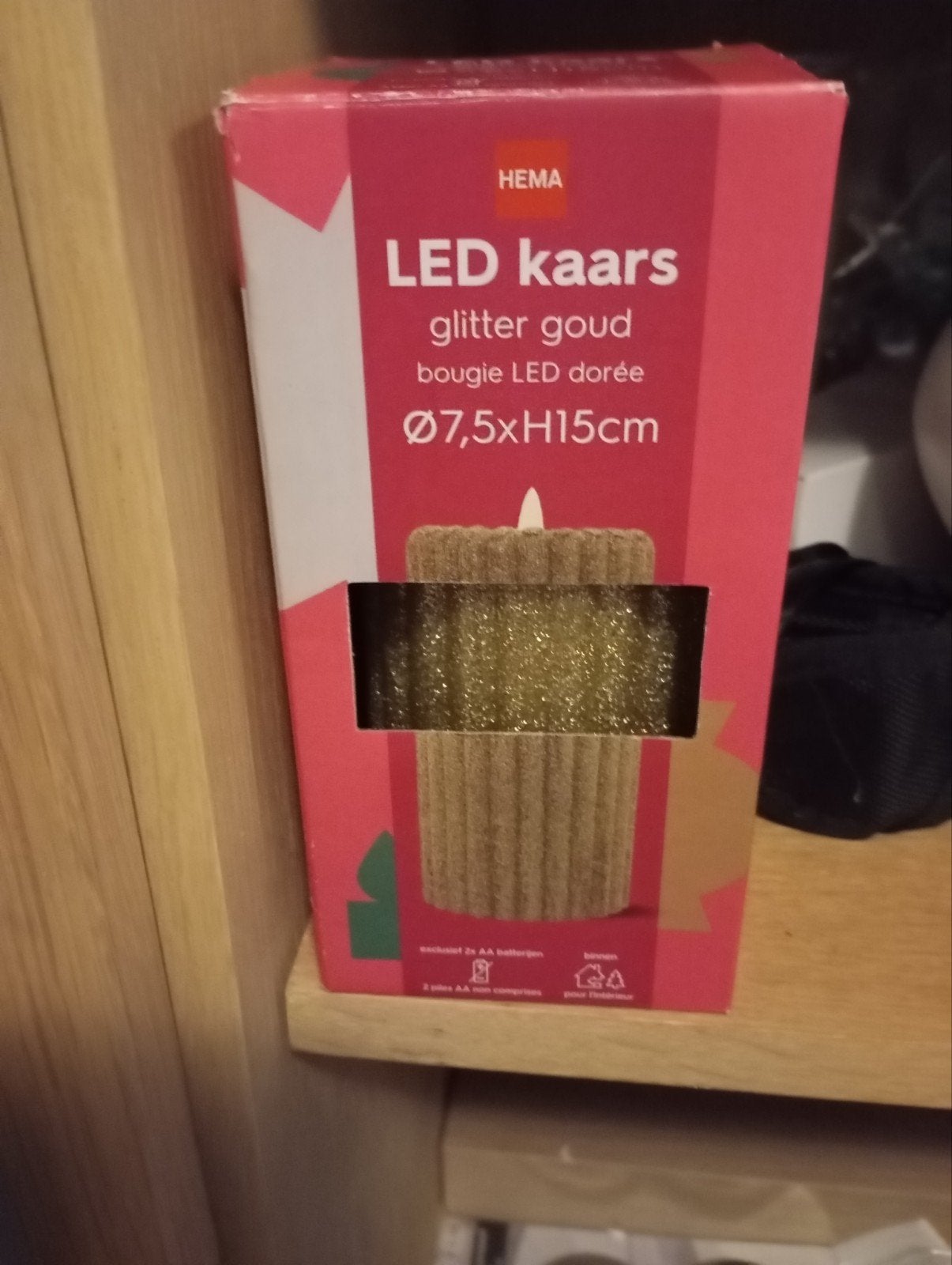 LED kaars glitter goud Ø7,5xH15cm, Kunststof, Nieuw, Ophalen of Verzenden, HEMA