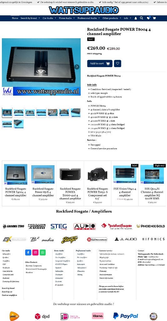 Rockford Fosgate POWER T8004 4 kanaals versterker, Gebruikt, Audio-design, Am Breilingsweg 3, 76709 Kronau, Duitsland, Ophalen of Verzenden