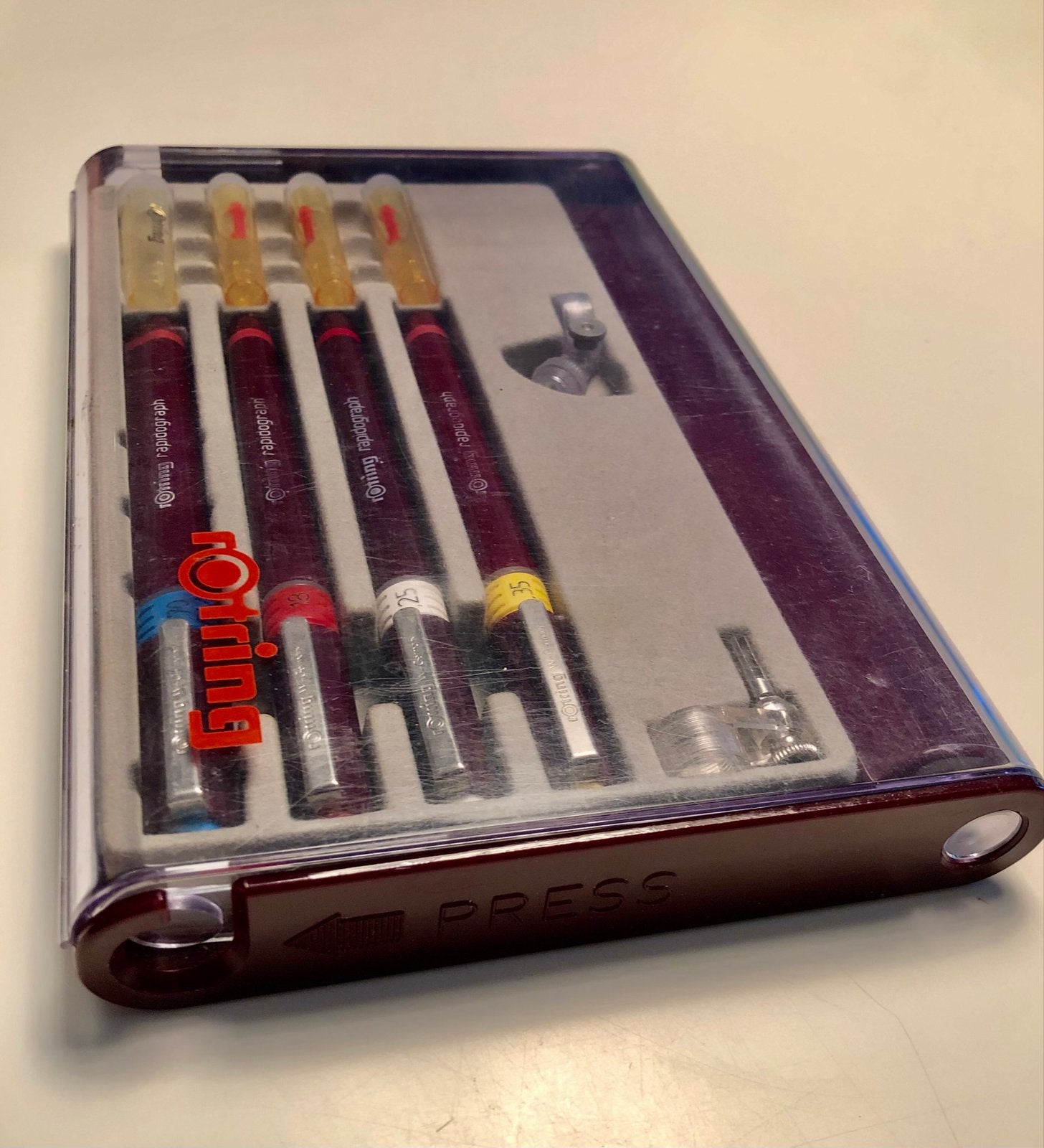 Rotring 4x Rapidograph Tekenpennenset, Hobby en Vrije tijd, Ophalen of Verzenden, Gebruikt, Potlood of Stift