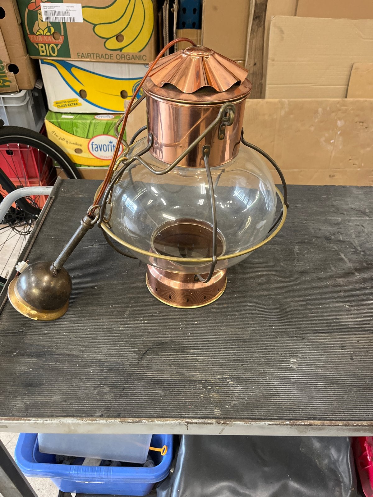 Koperen Schipperslamp - Vintage Hanglamp, Antiek en Kunst, Ophalen of Verzenden