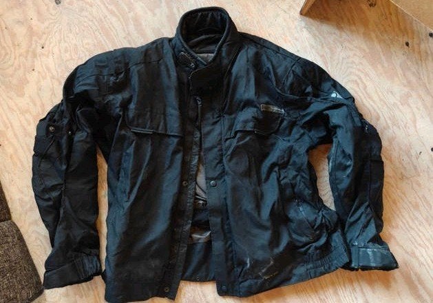 Zwarte motorjas XL textiel, Ophalen, Jas | textiel, Onbekend, Dames