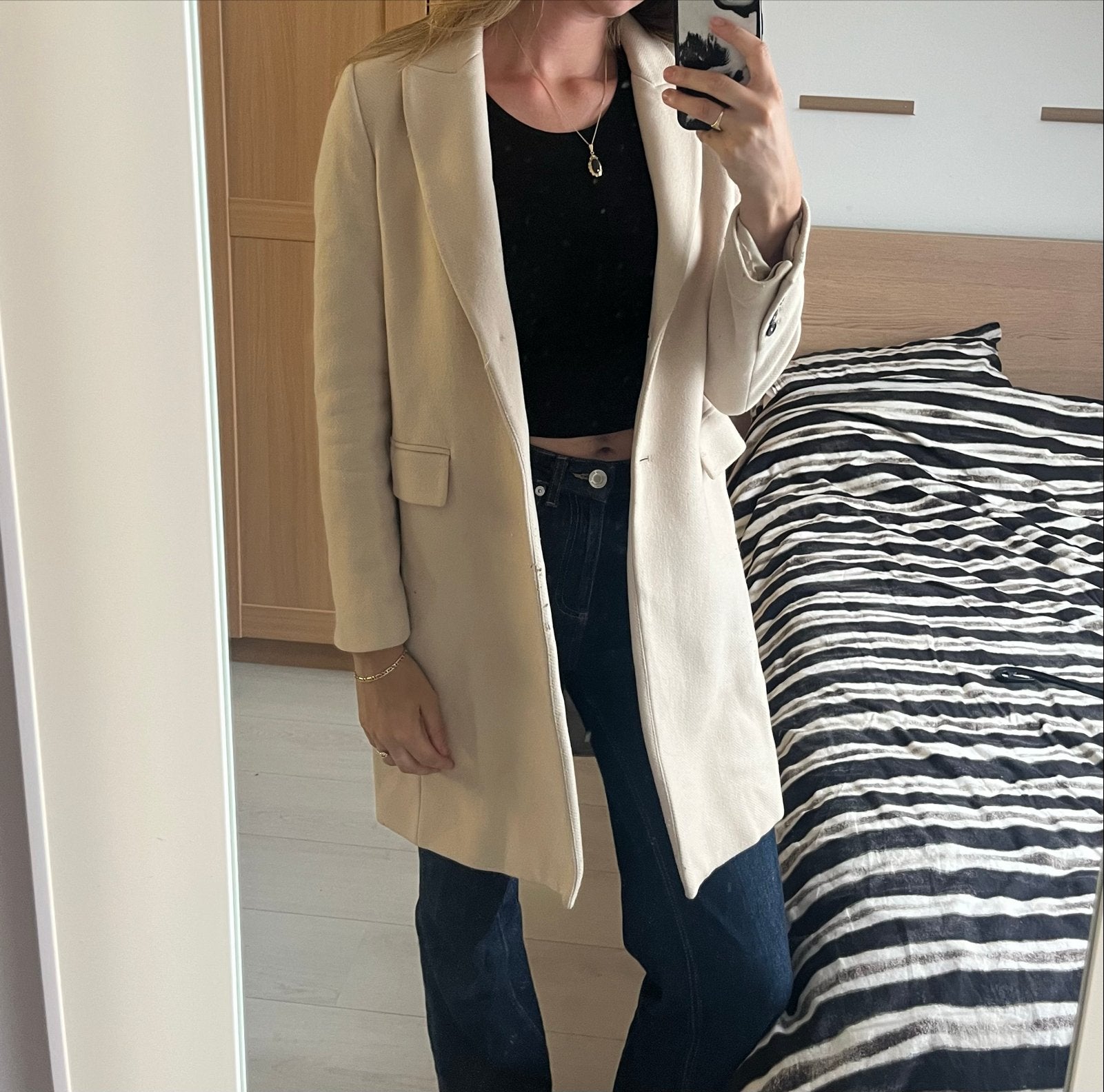 Zara Manteco Beige Jas mantel - Maat M, Ophalen of Verzenden, Zo goed als nieuw, Maat 38/40 (M), Beige