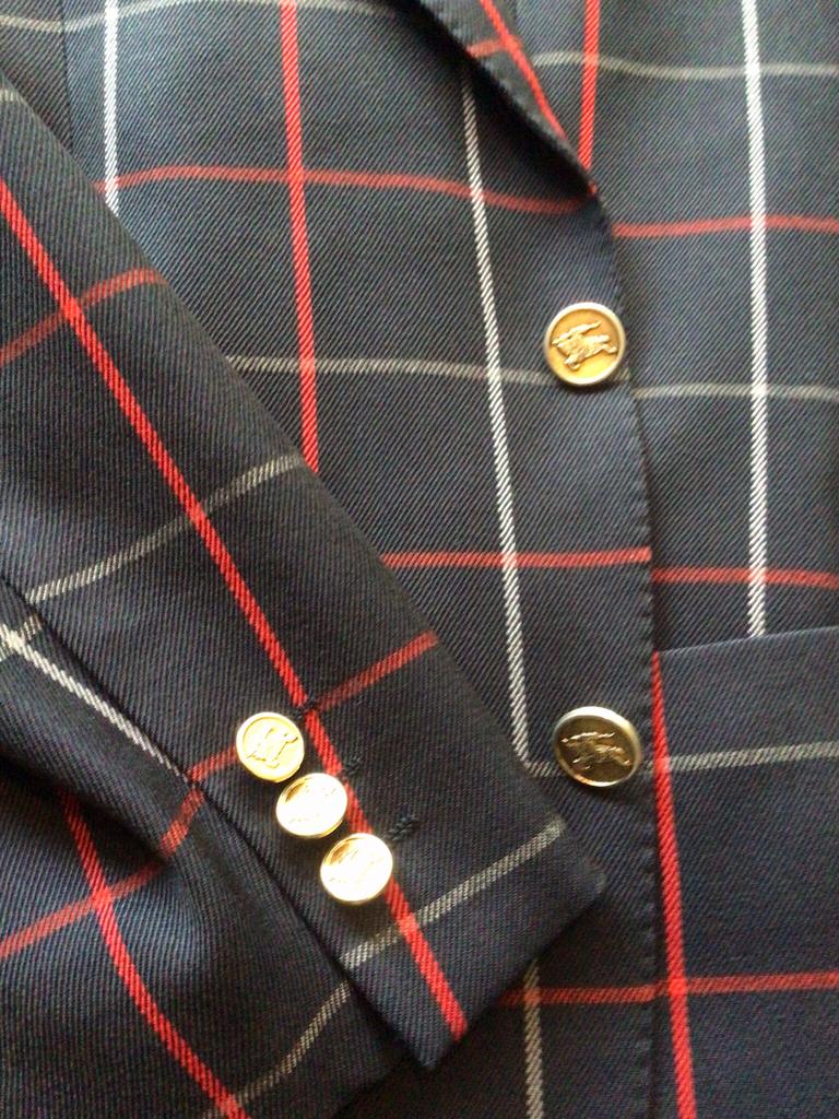 Vintage wollen Burberrys blazer, donkerblauw met ruit., Ophalen of Verzenden, Zo goed als nieuw, Maat 48/50 (M), Blauw