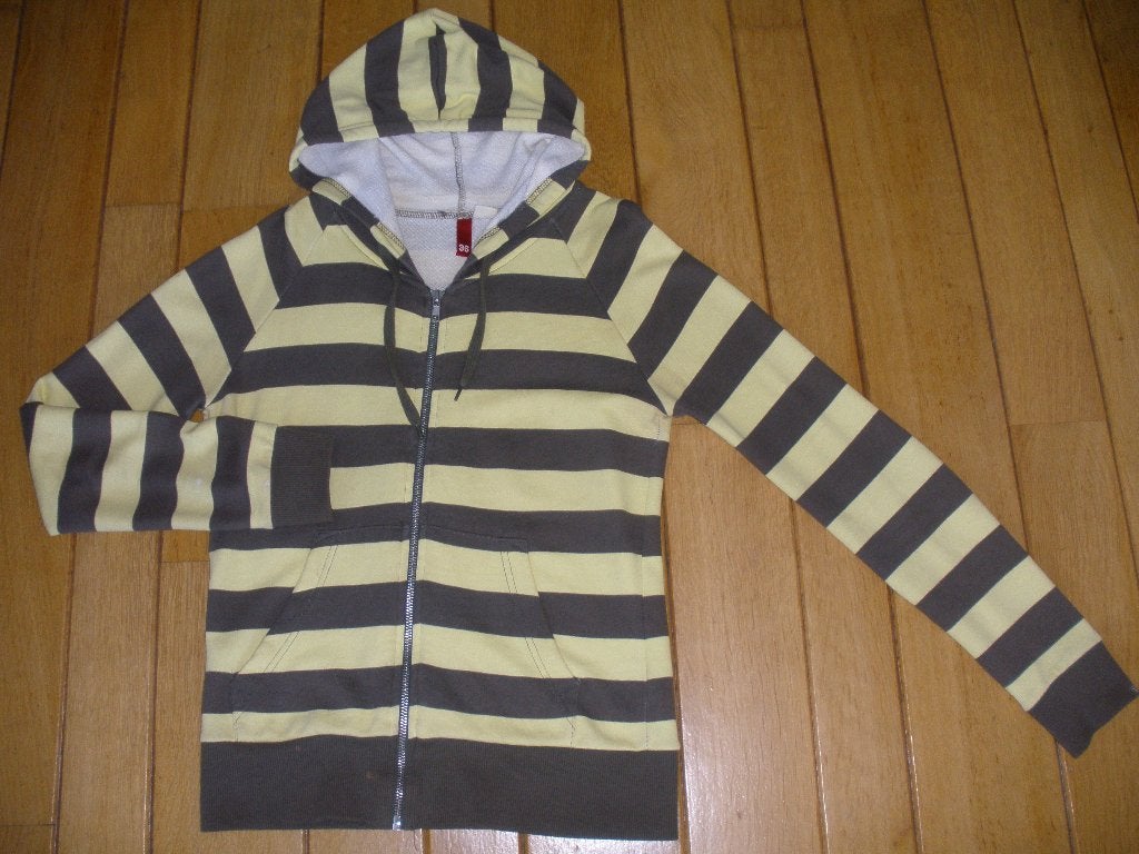 H&M DIVIDED hooded vest geel groen streep maat 36, Kleding | Dames, H&M, Geel, Ophalen of Verzenden, Zo goed als nieuw