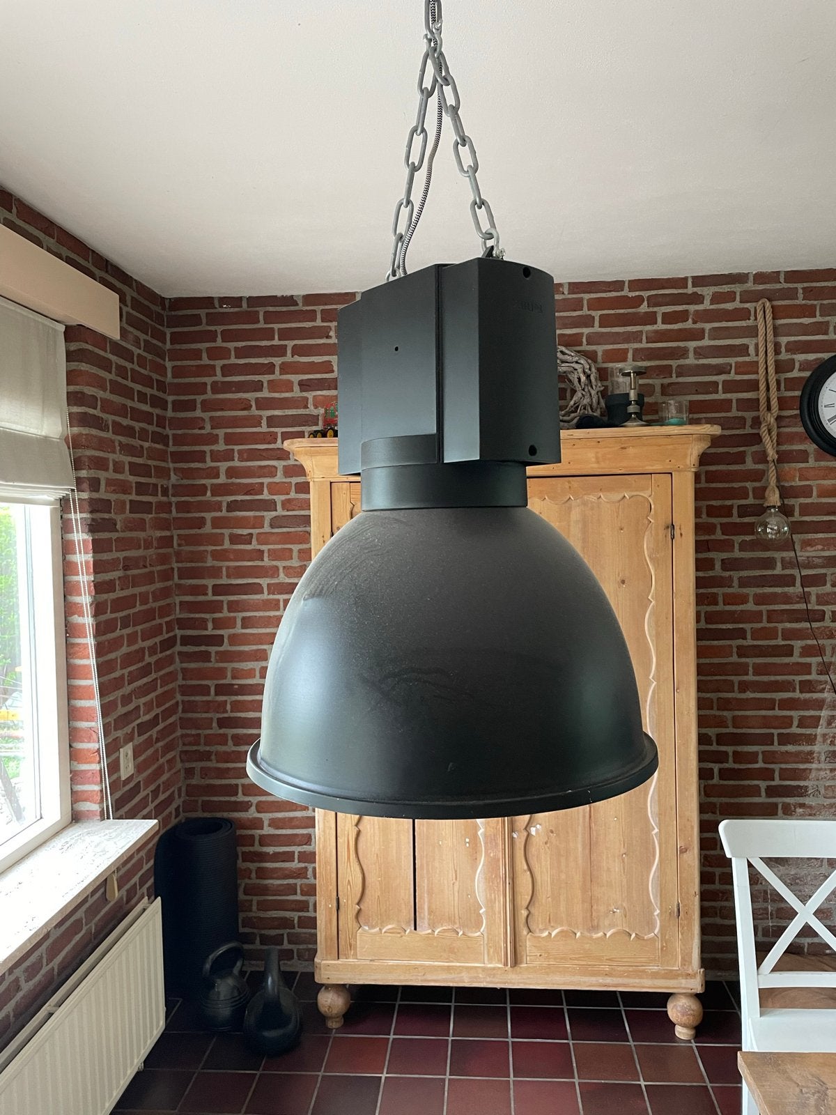 Industriële Zware Hanglamp - Stoer en Robuust Design, Ophalen of Verzenden, Gebruikt, Metaal, E27 (groot)