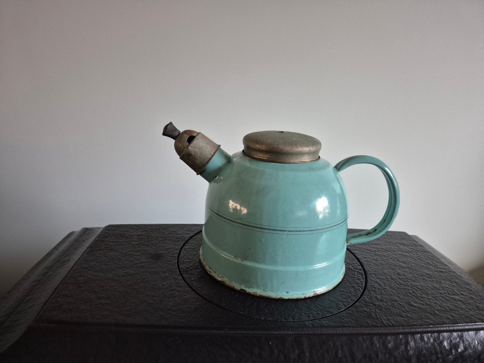 Emaille Turquoise fluitketel., Ophalen of Verzenden