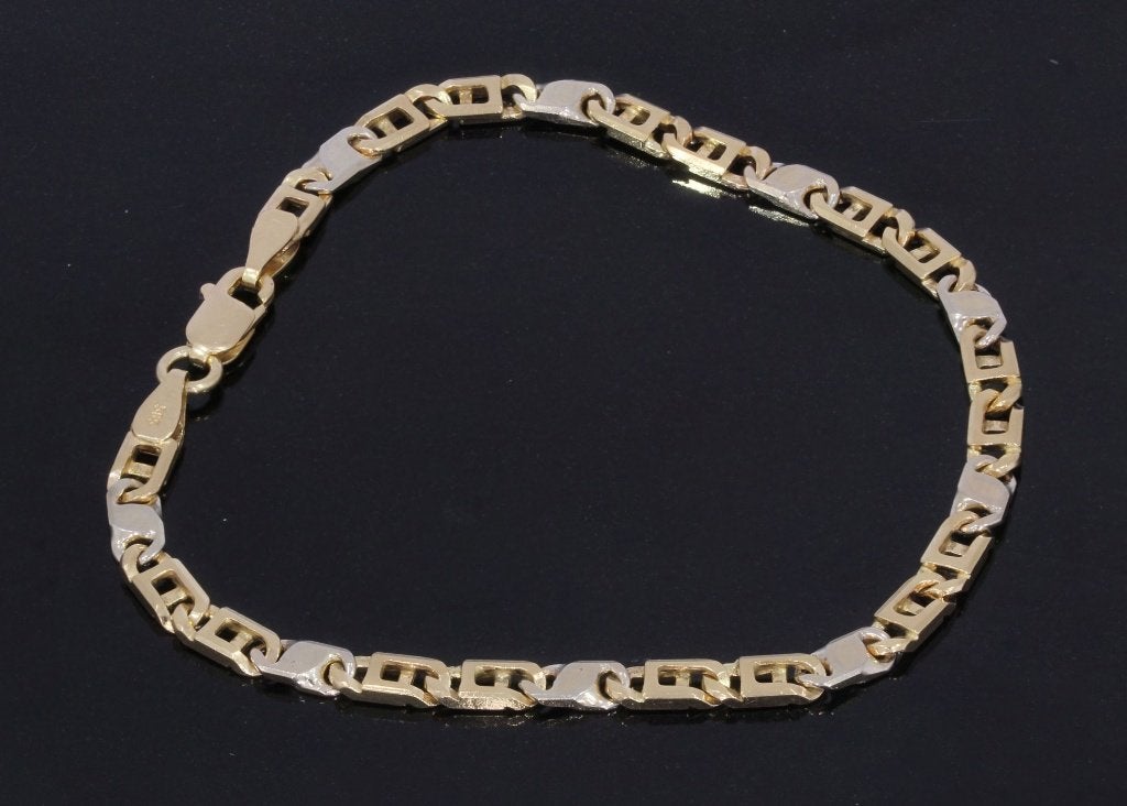Massieve 14k gouden bicolor schakel armband fraai dames