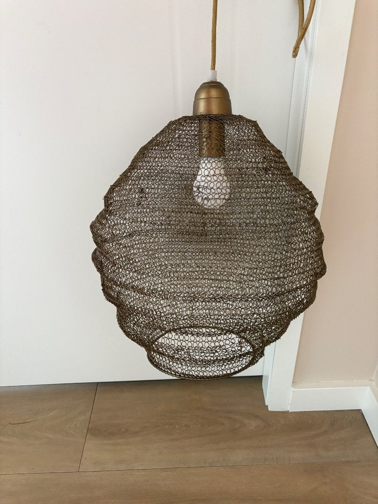 Brons/gouden hanglamp, Ophalen, Gebruikt, Metaal, E27 (groot)