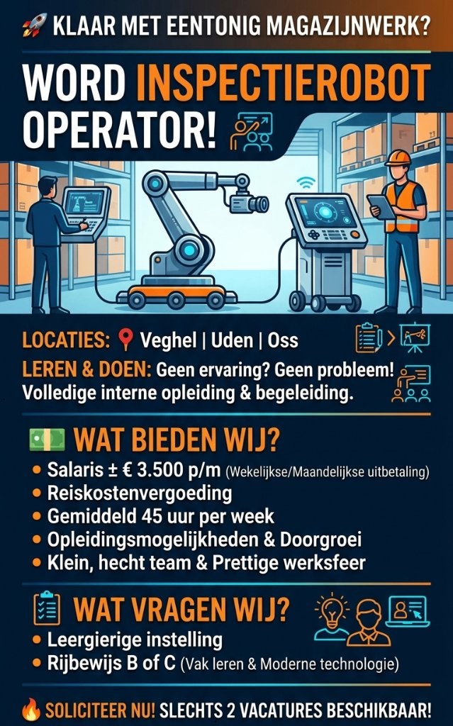 Inspectierobot Operator- Veghel, Uden, Oss, Vacatures, Overige uren, Overige niveaus, Starter, Overige vormen