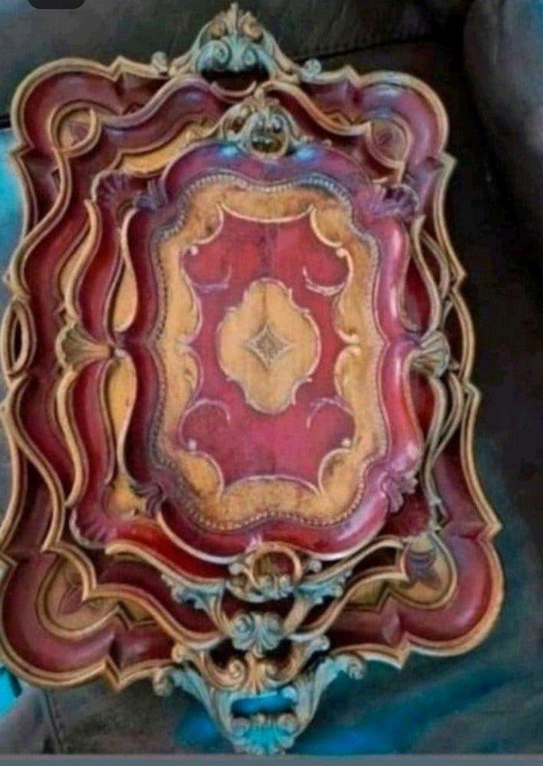 Set van 4 decoratieve dienbladenFlorentijnse, rood en goud, Ophalen of Verzenden