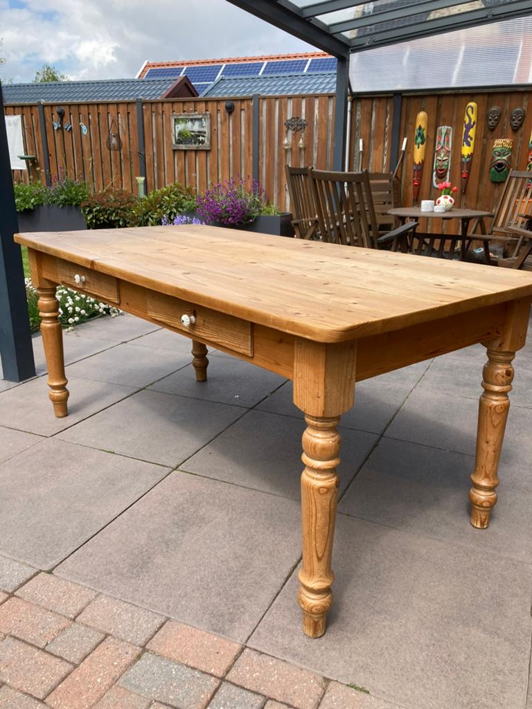 Brocante grenenhout eetkamertafel, Huis en Inrichting, Tafels | Eettafels, Ophalen, Gebruikt, 50 tot 100 cm, Vijf personen of meer