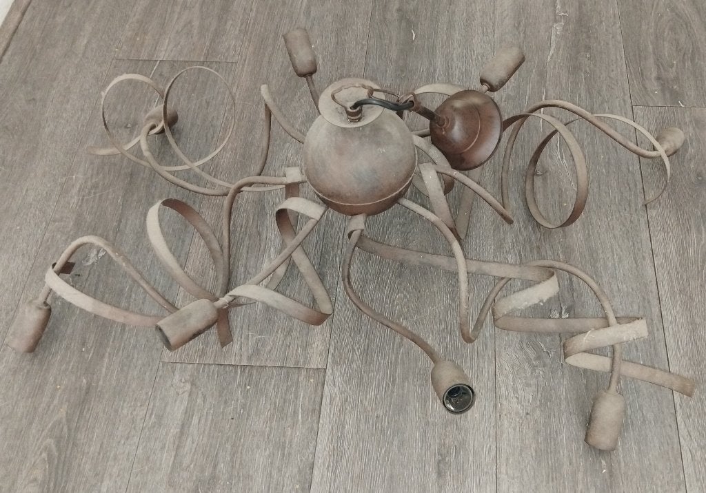 Plafonniere gekronkeld metaal - 8 lichtpunten, Ophalen, 70 cm, Gebruikt, E14 (klein)