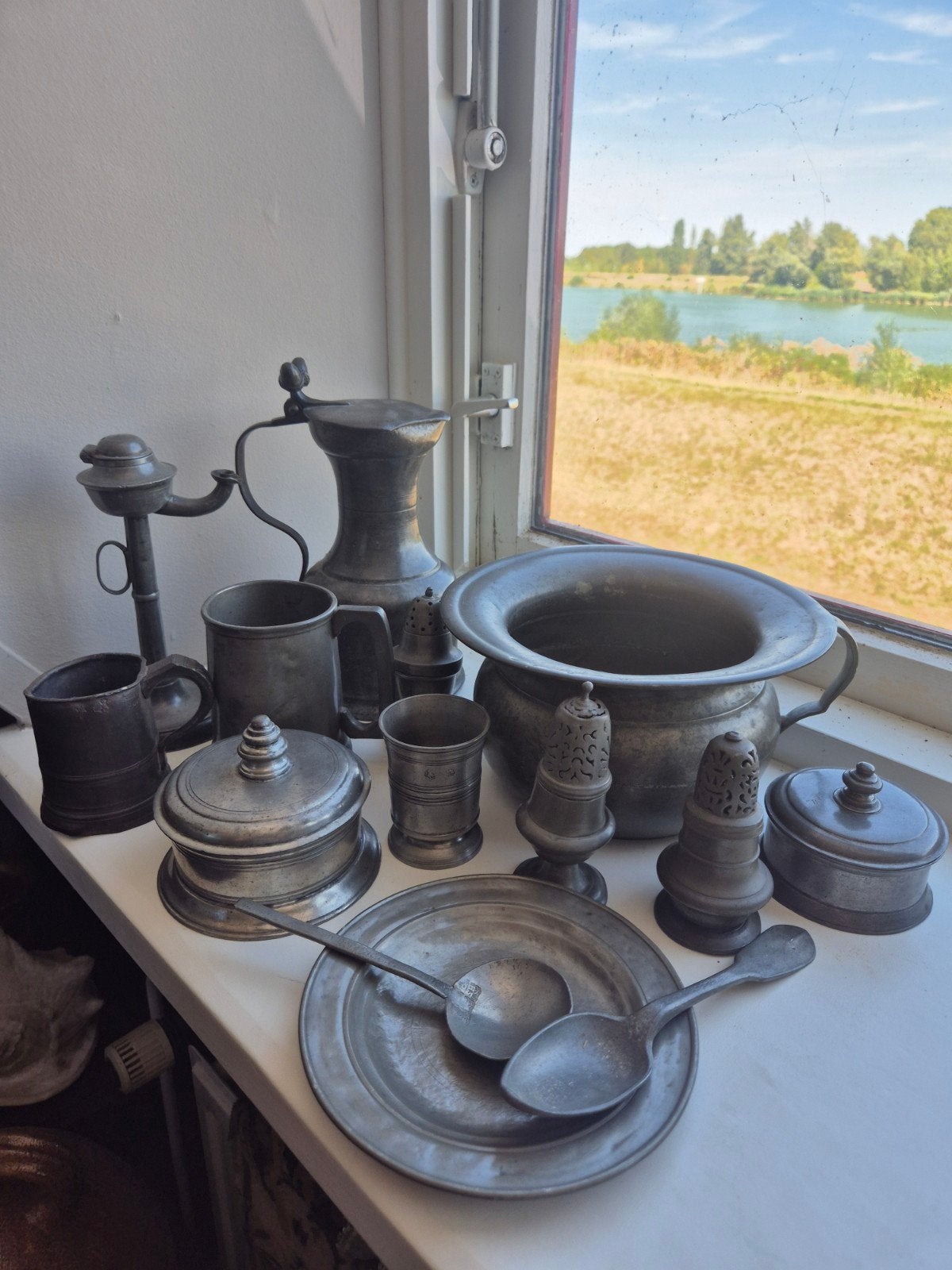 Antieke tin verzameling: diverse tinnen voorwerpen, Antiek en Kunst, Ophalen of Verzenden