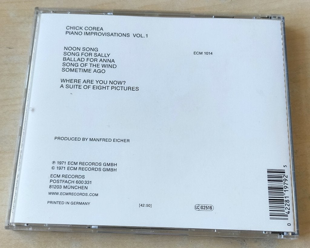Chick Corea - Piano Improvisations Vol 1 CD 1971/199? ECM, Ophalen of Verzenden, Zo goed als nieuw, Jazz
