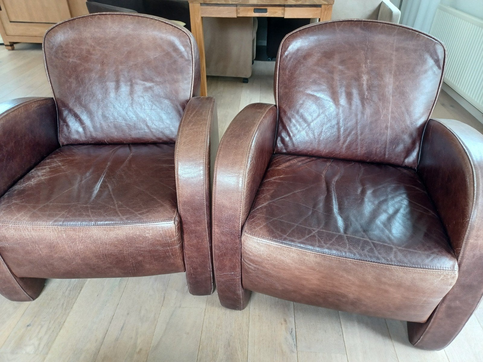 Leren fauteuils, Huis en Inrichting, Ophalen of Verzenden, Gebruikt, 75 tot 100 cm, 50 tot 75 cm